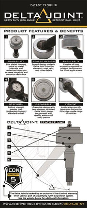 ICON 2001-10 GM 2500/3500 HD, TUBULAR UPPER CONTROL ARM KIT W/DELTA JOINT