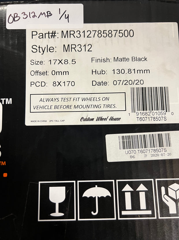 [Open Box] Method 312 - Matte Black 17x8.5, 8x170, 0mm (Single Wheel)